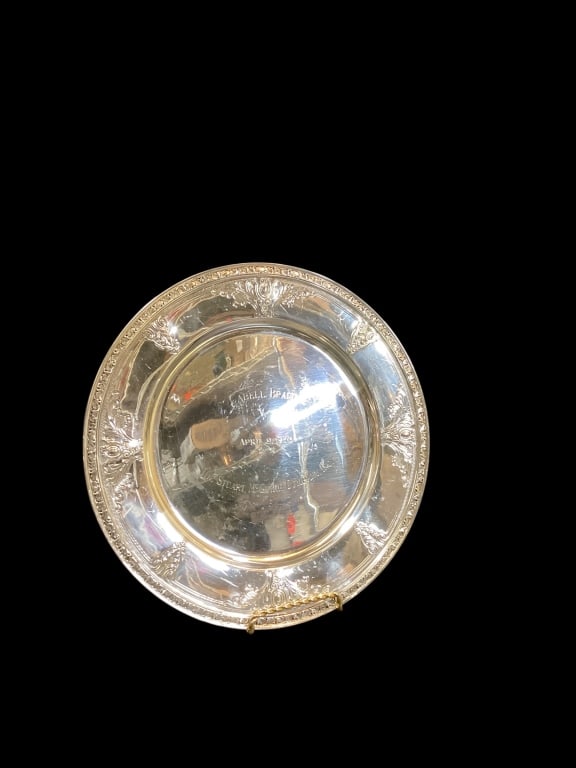 Sterling Silver Presentation Plate: Gorham Sterling plate Cinderella pattern, engraved as a presentation piece, dated 1970. ( 16.51 ozt approximately).