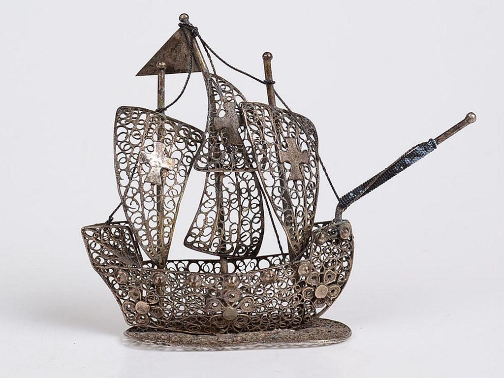 925 Silver Filigree Miniature Ship Figure (1 of 1)