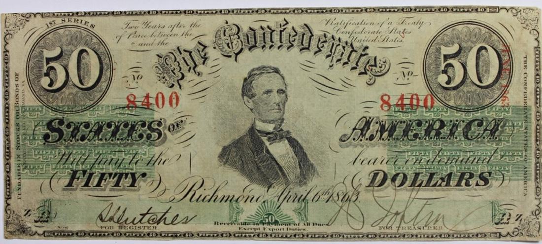 RARE 1863 CONFEDERATE $50 NOTE (1 of 2)