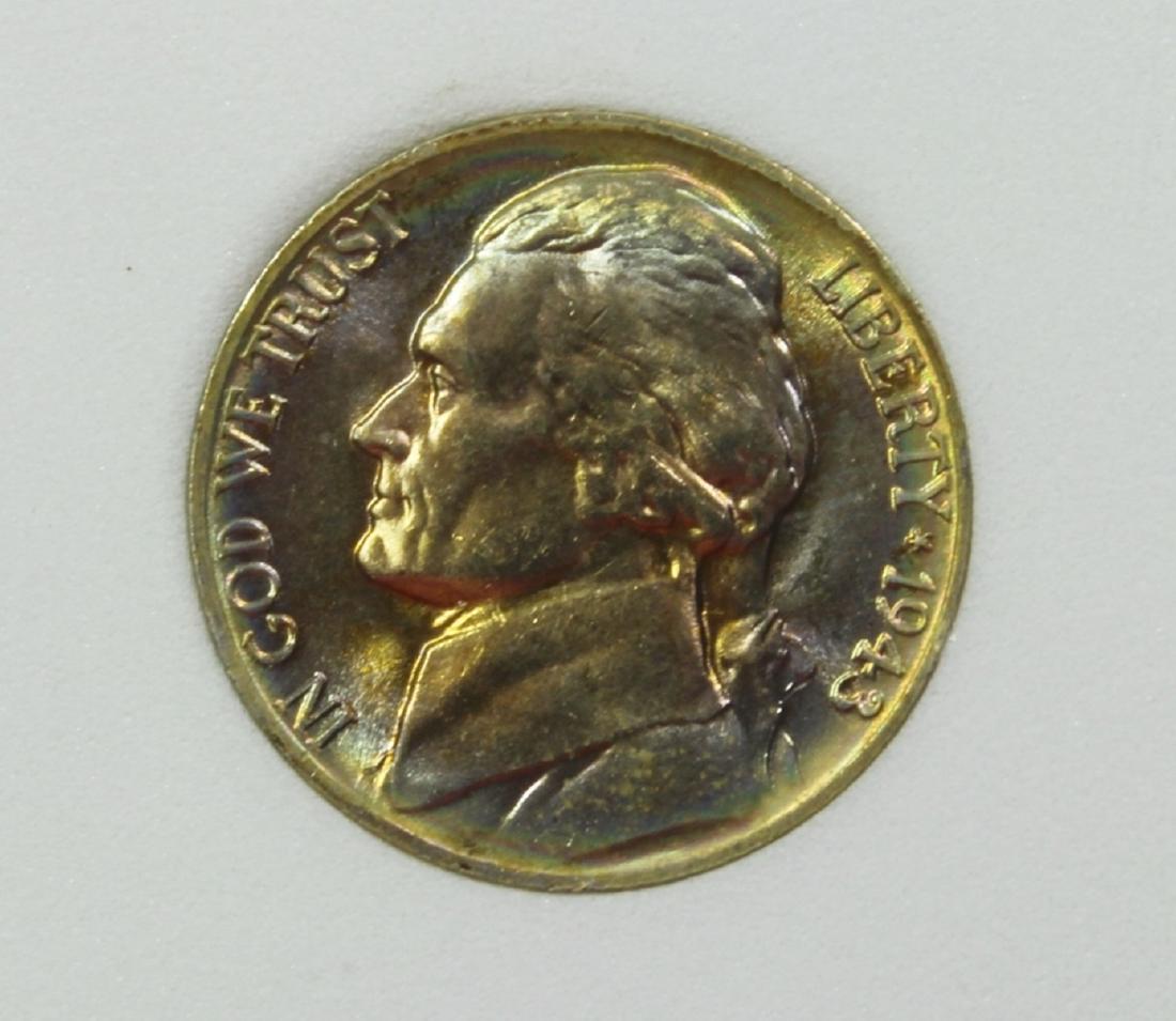 1943-P SILVER NICKEL: OBCS GRADED SUPBER BU++. COLOR! ESTIMATE: $75-$100