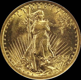 1907 $20 ST. GAUDEN'S GOLD: NGP GRADED GEM BU SCARCE. ESTIMATE: $3000-$4000