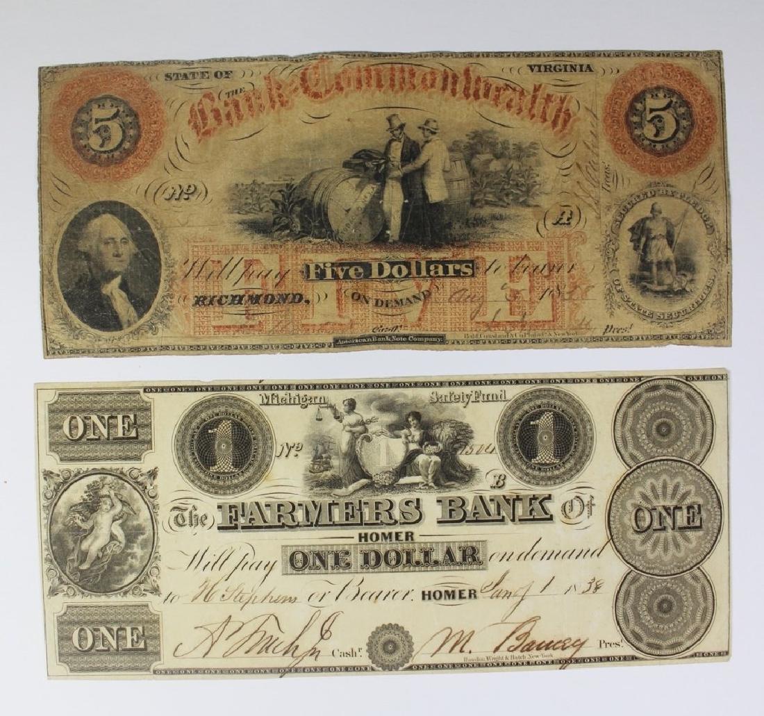 1838 $5 AND $1 NOTES: $5 VIRGINIA AND $1 MICHIGAN. ESTIMATE: $80-$100
