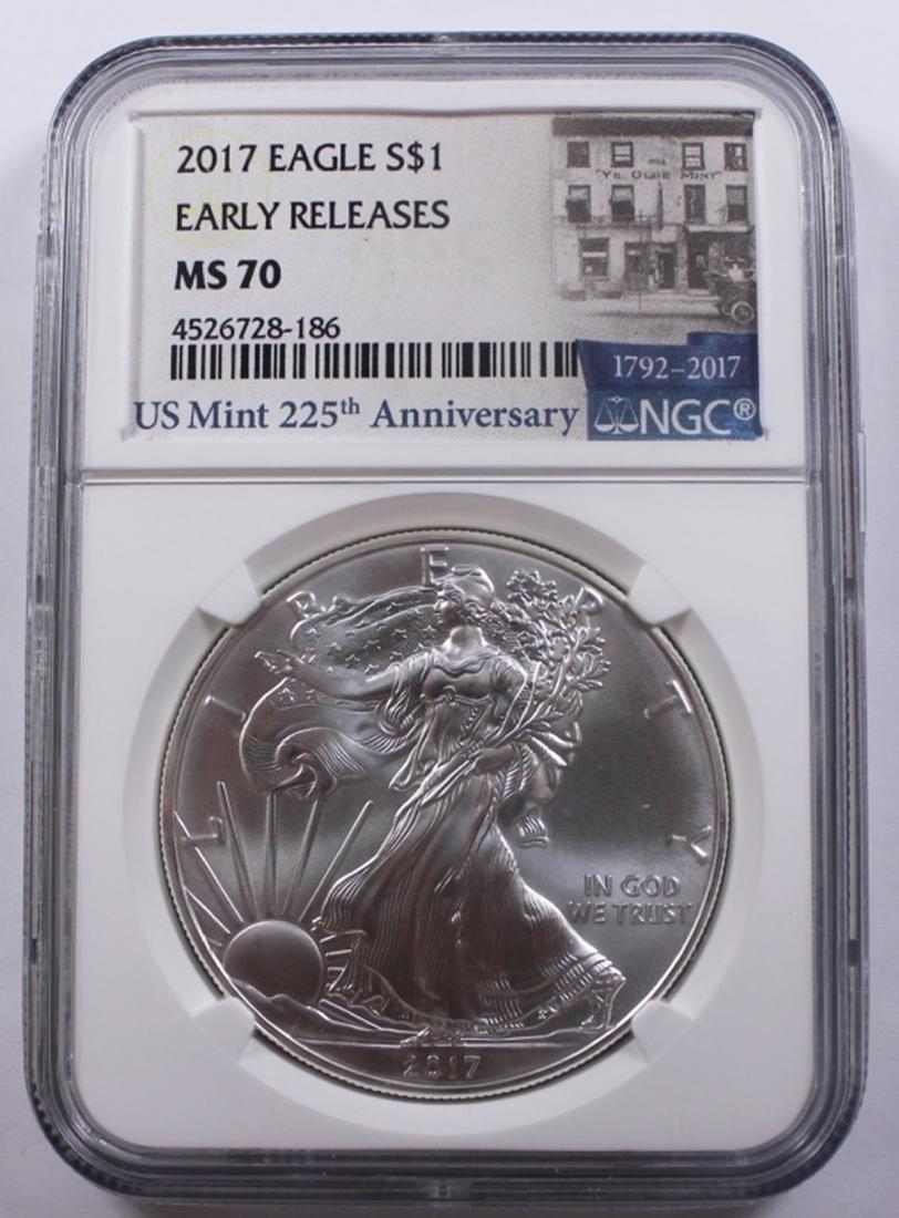 2017 AMERICAN SILVER EAGLE: NGC MS 70 EARLY RELEASE, ESTIMATE $100-$150