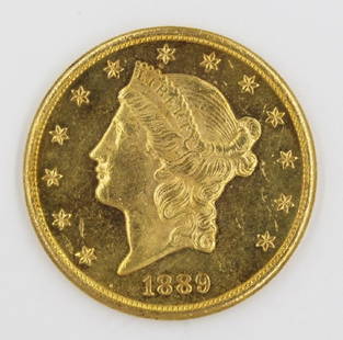 1889-S $20 GOLD LIBERTY: CH BU++ PL OBVERSE, RARE DATE, VERY FLASHY. ESTIMATE: $8000-$9000