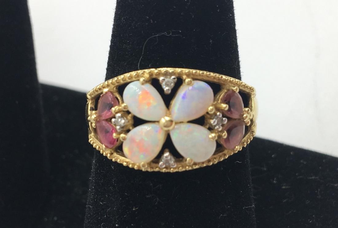 14K Y GOLD OPAL FLOWER RING WITH DIAMOND ACCENTS (1 of 1)