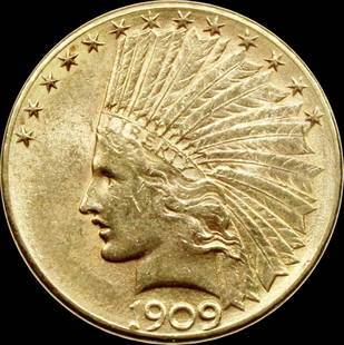 1909-D $10 GOLD INDIAN: GEM BU RARE DATE! BGC GRADED VERY NICE! ESTIMATE: $11,000-$13,000