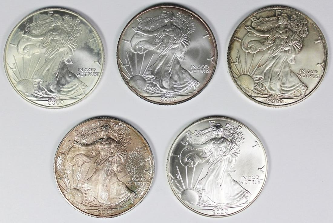 (5) 2000 AMERICAN SILVER EAGLES (1 of 2)