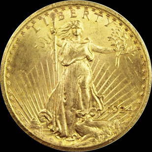 1924-D $20.00 GOLD: GEM BU. BGC GRADED. EXTREMELY RARE DATE, TRY TO FIND ONE! ESTIMATE: $15000-$17000