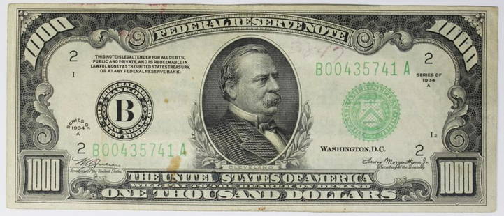 1934 A $1000.00 BILL: VF. ESTIMATE: $1875-$2000