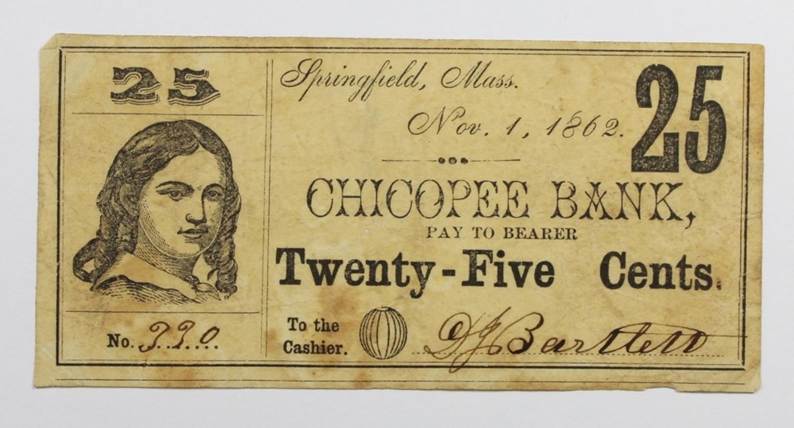 1862 D.G. BARTLETT CHICOPOEE BANK (1 of 2)