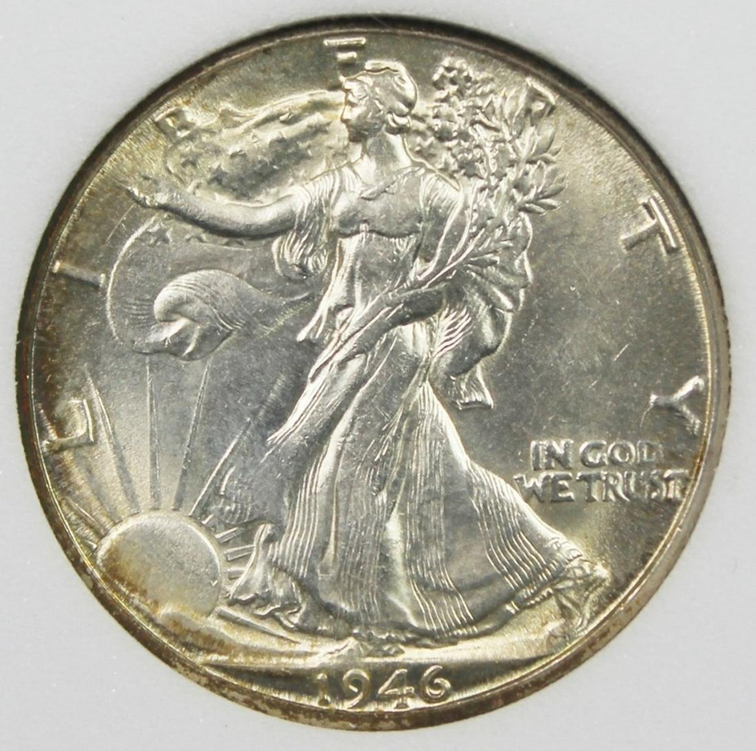 1946-D WALKING LIBERTY HALF DOLLAR: WHSG GRADED GEM BU. ESTIMATE: $95-$125