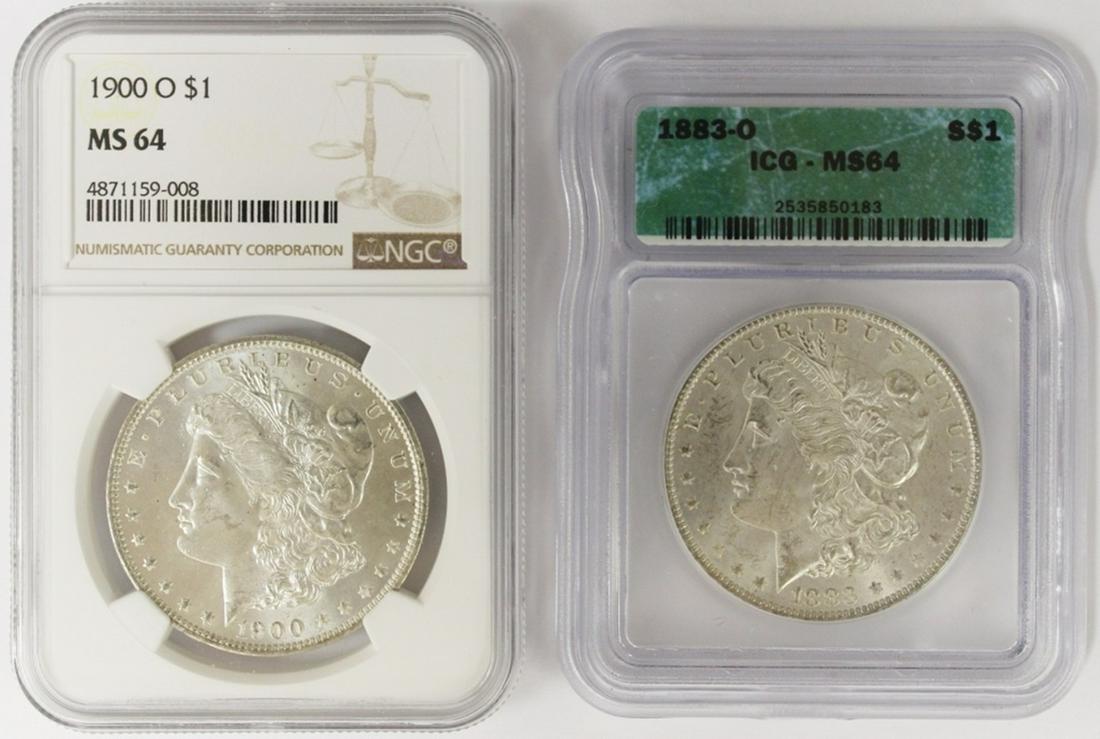 (2) MORGAN SILVER DOLLARS GRADED MS 64 (1 of 2)