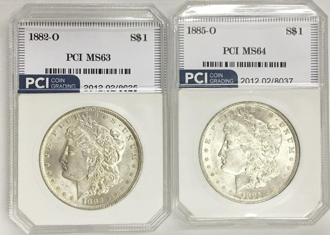 1885-O AND 1882-O MORGAN SILVER DOLLARS (1 of 2)