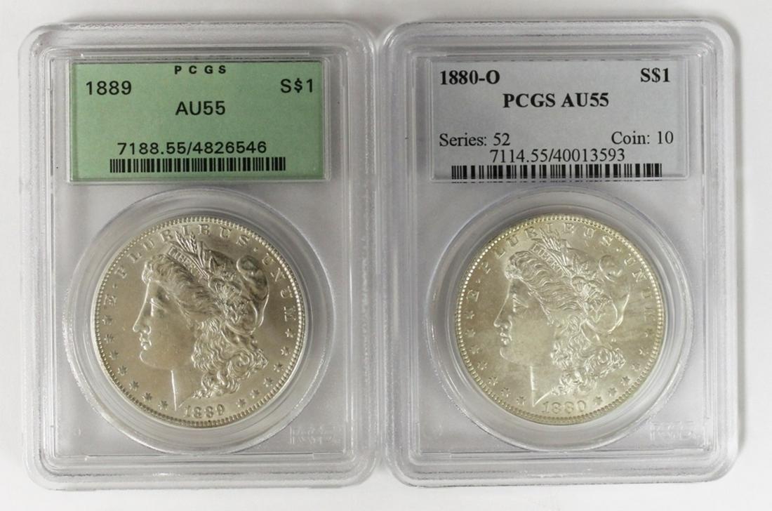 1889 AND 1880-O MORGAN SILVER DOLLARS: (1 of 2)