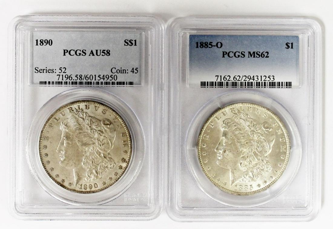 1890 AND 1885-O MORGAN SILVER DOLLARS (1 of 2)