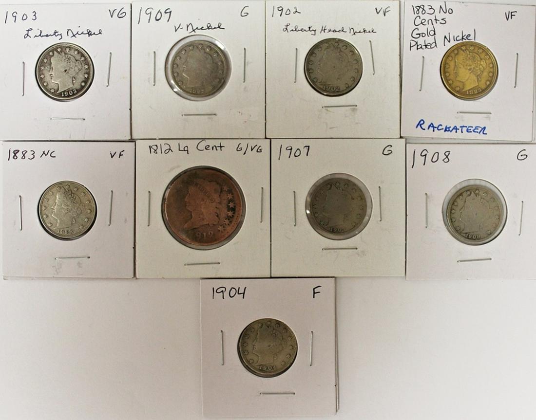 LIBERTY NICKEL LOT AND ONE LARGE CENT (1 of 2)