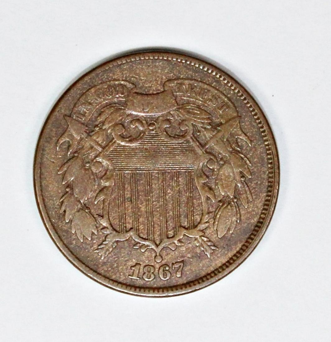 RARE 1867 TWO CENT DOUBLE DIE OBVERSE! (1 of 2)