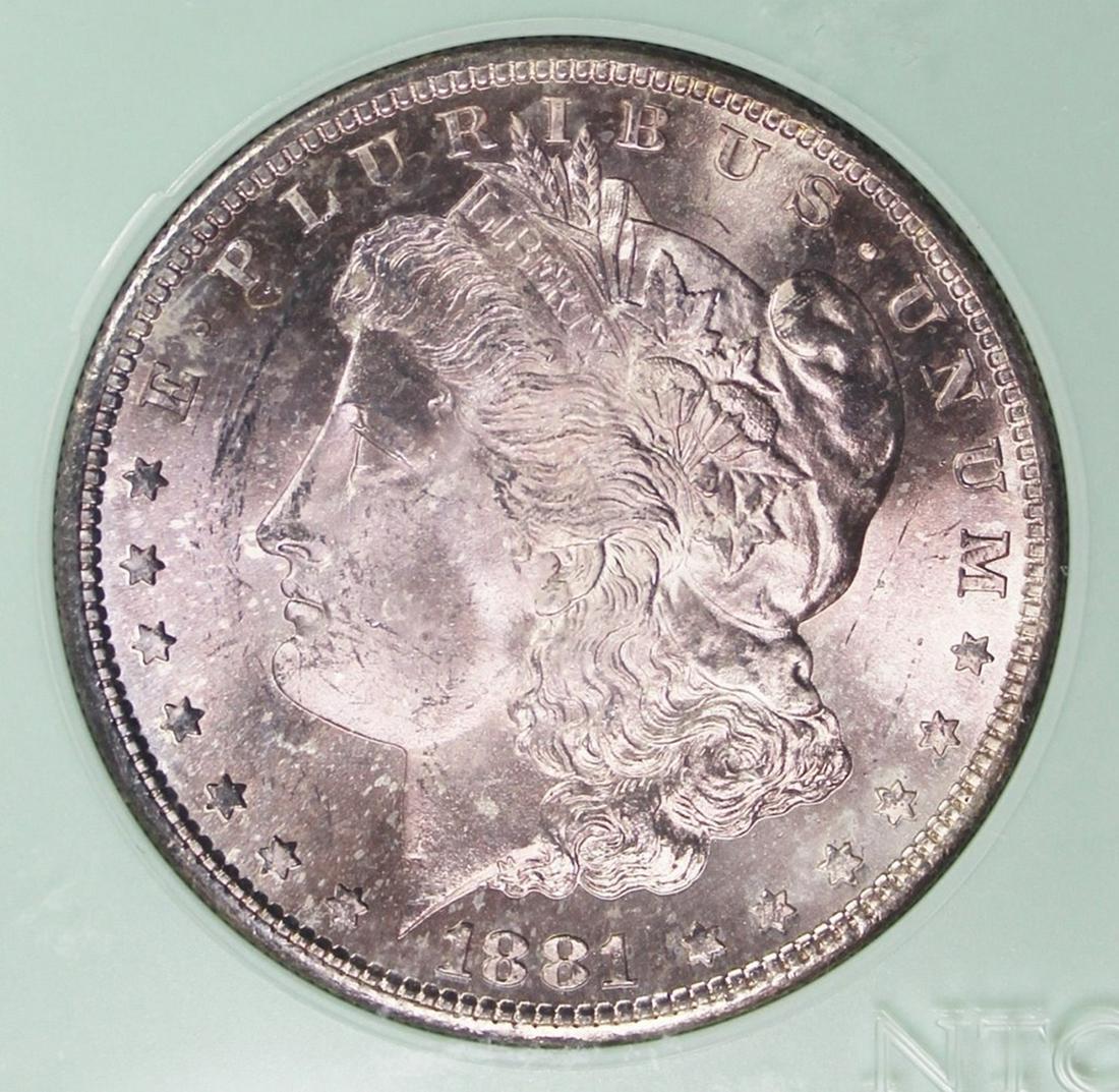 1881-S MORGAN SILVER DOLLAR: NTC GRADED. SUPERB GEM BLAZER. ESTIMATE: $600-$700