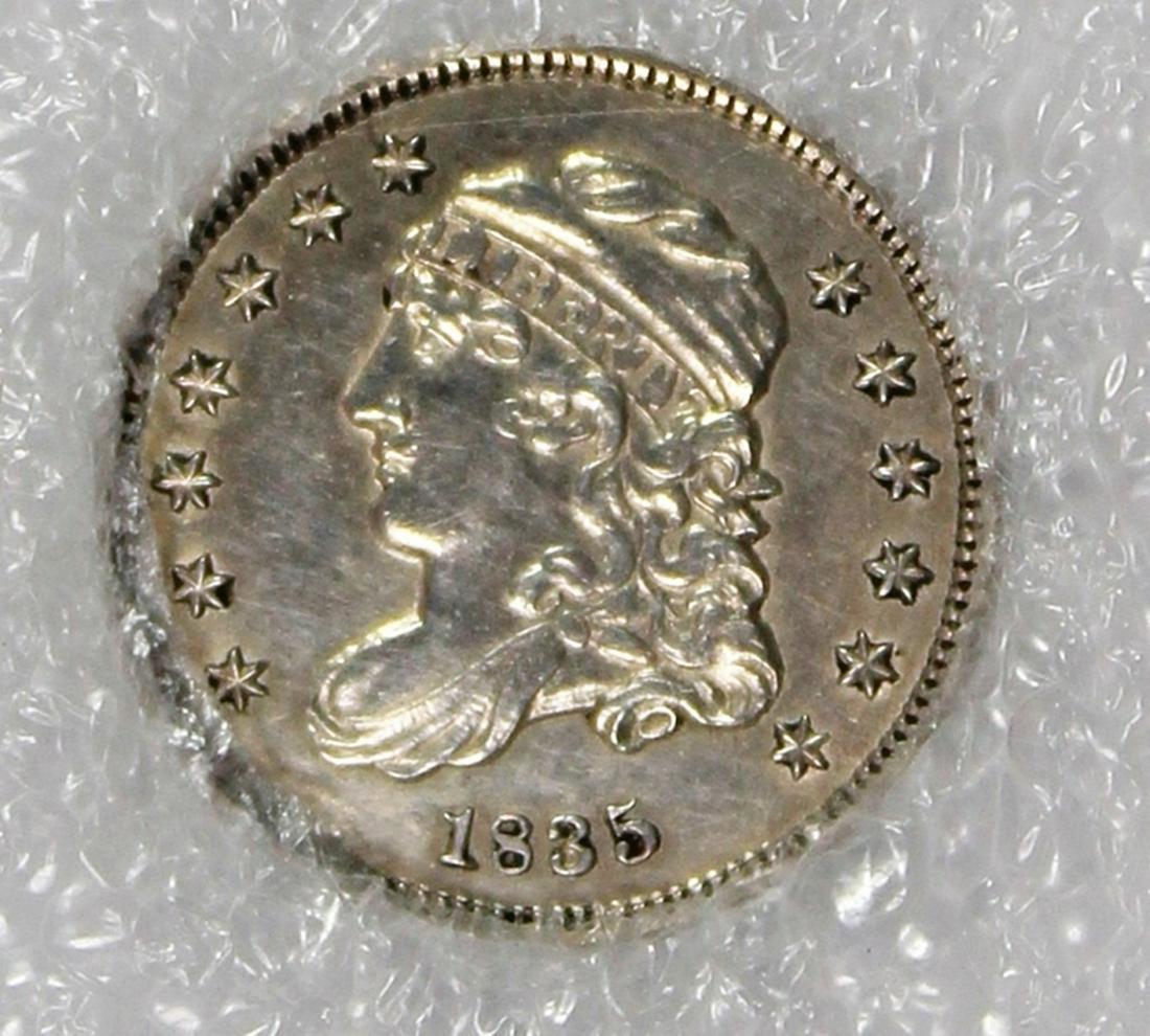 1835 HALF DIME: RNG GRADED. CHOICE BU. NICE WHITE COIN. ESTIMATE: $650-$725
