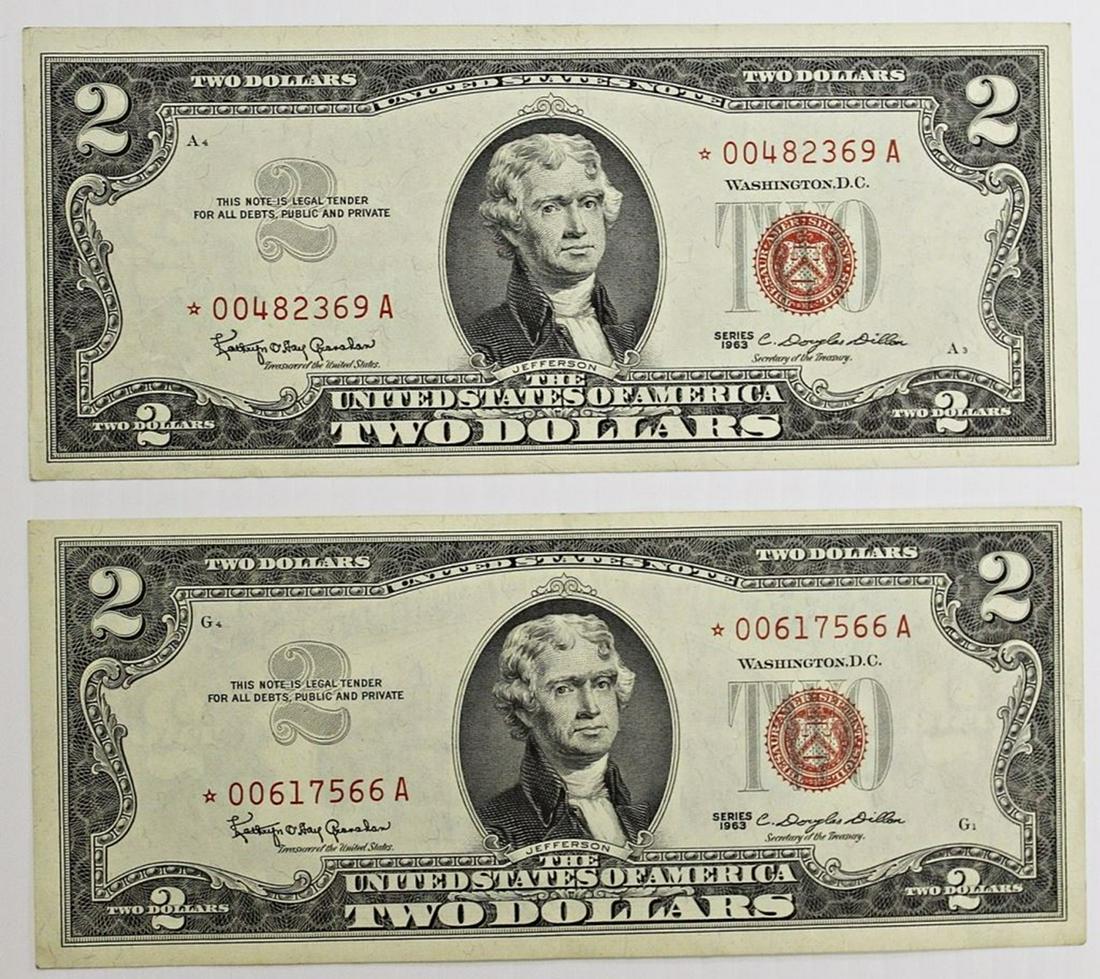 2 PCS. 1963 $2.00 STAR NOTES (1 of 2)