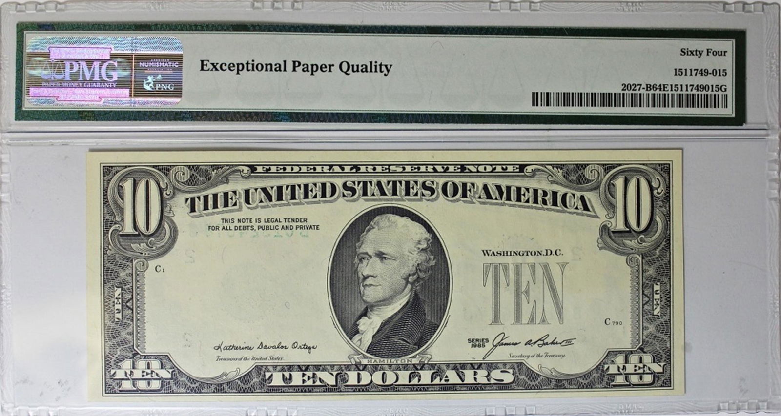 1985 $10.00 "OVERPRINT ON BACK" ERROR (1 of 2)