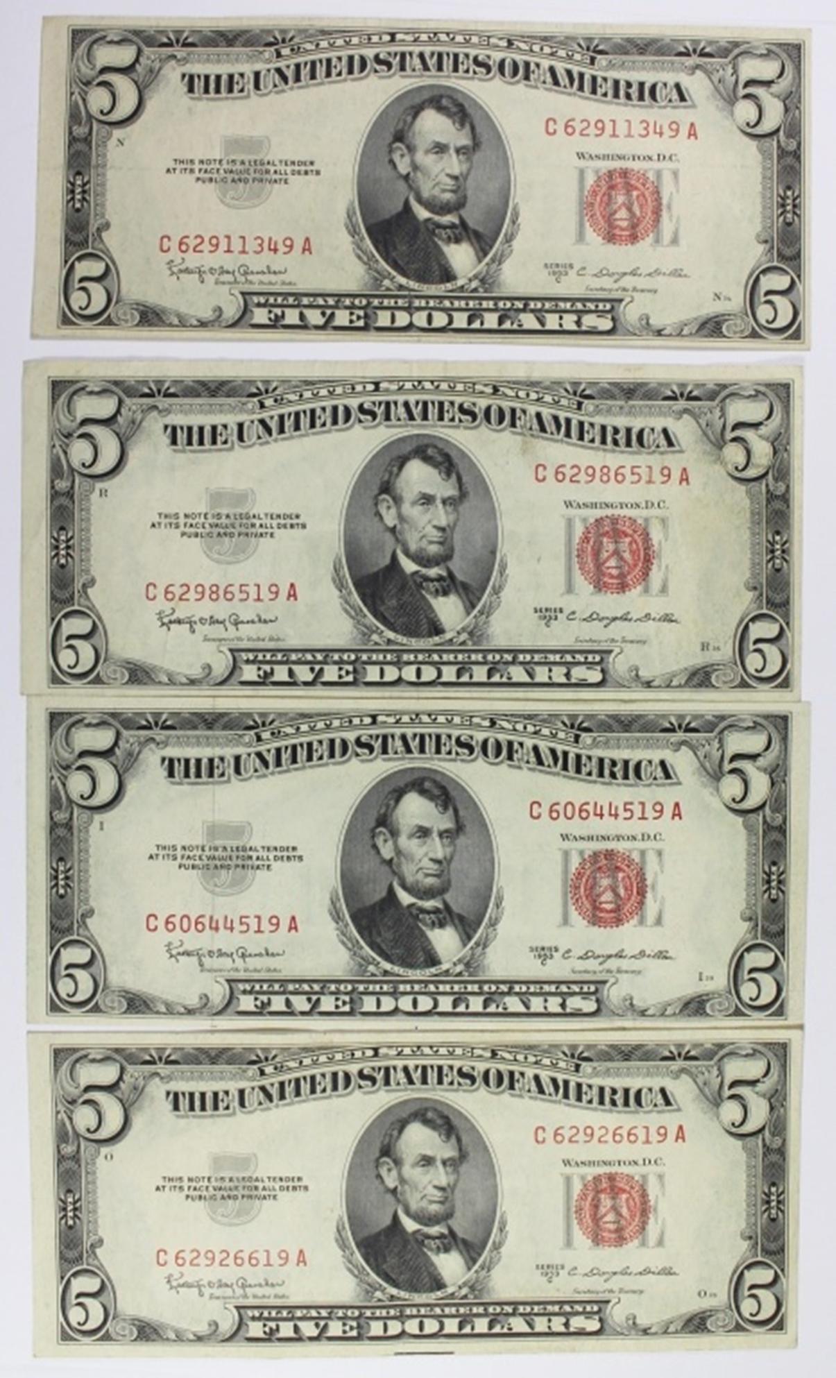 (4) 1953-C $5.00 U.S. NOTES (1 of 2)