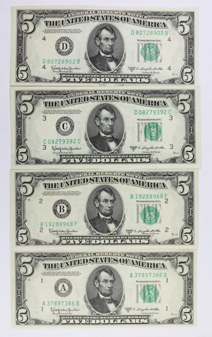 (4) 1950-D $5.00 FEDERAL RESERVE NOTES (1 of 2)