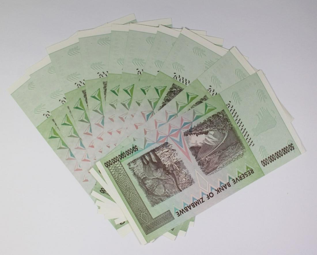 10 PCS. 50 TRILLION DOLLAR ZIMBAWE NOTES (1 of 2)