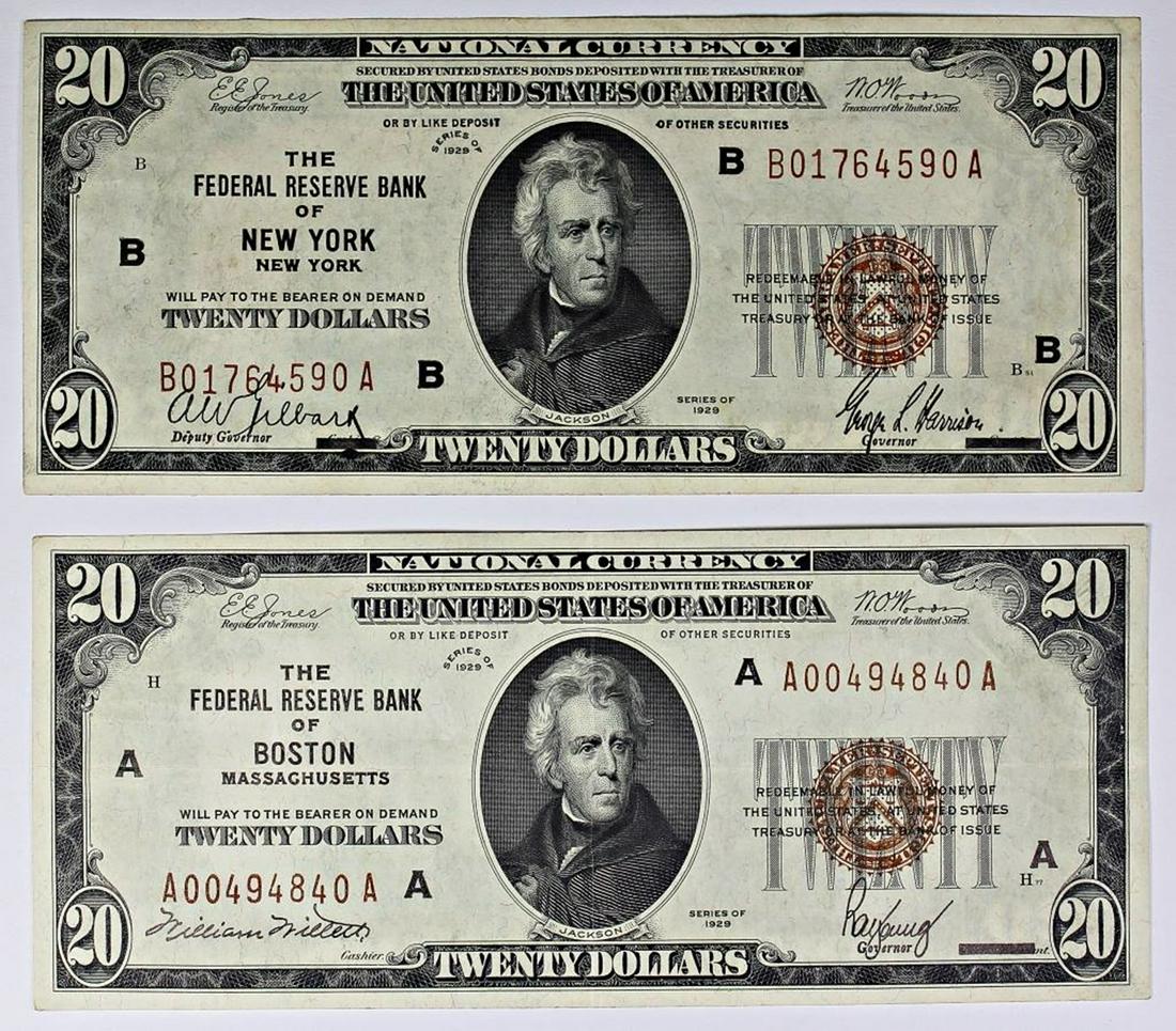 TWO 1929 $20.00 FEDERAL RESERVE BANK NOTES (1 of 2)