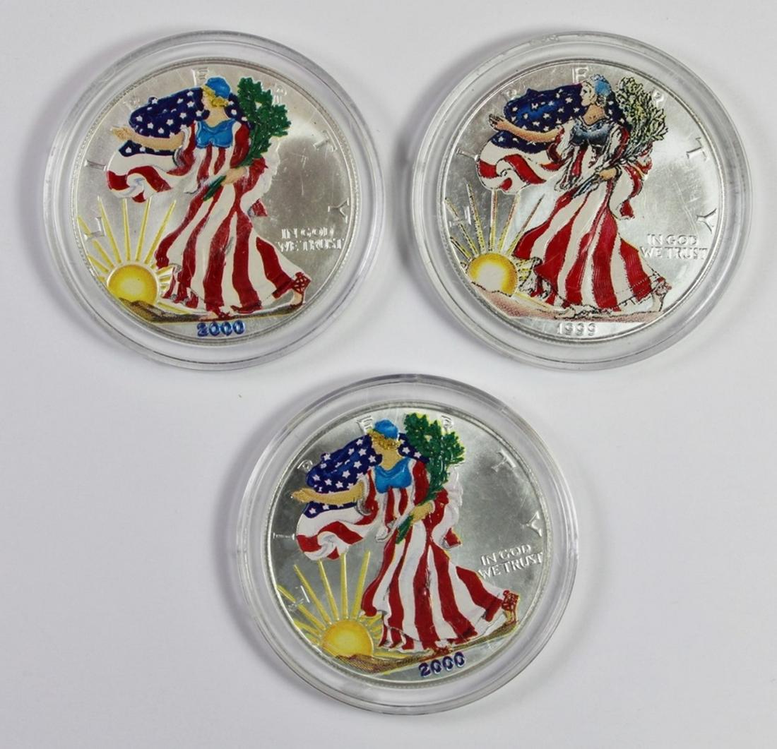 THREE COLORIZED AMERICAN SILVER EAGLES (1 of 2)