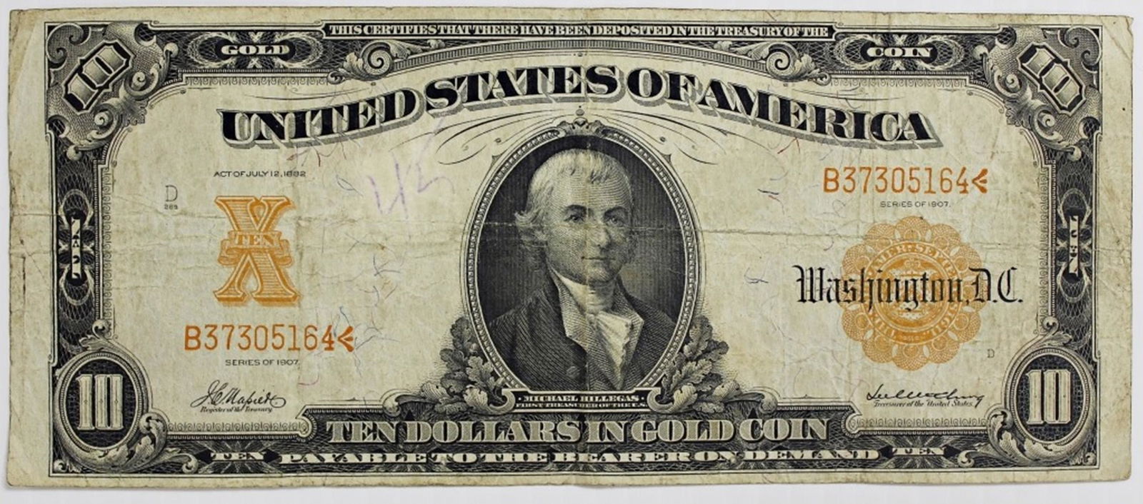 1907 $10.00 GOLD NOTE (1 of 2)