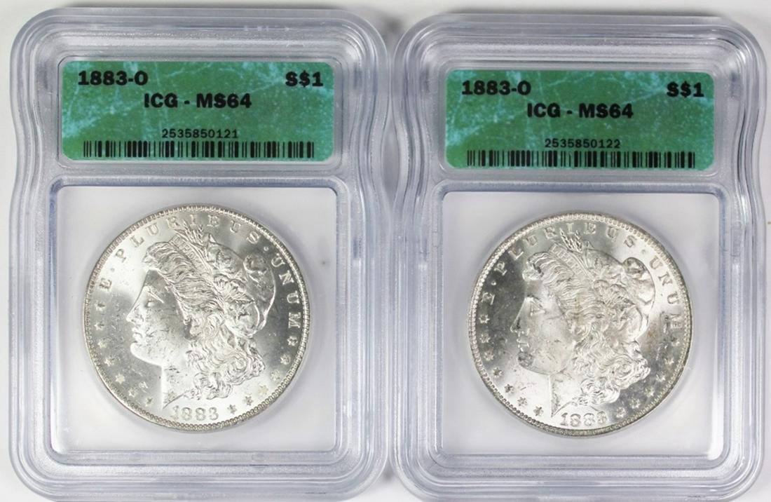 TWO 1883-O MORGAN SILVER DOLLARS (1 of 2)