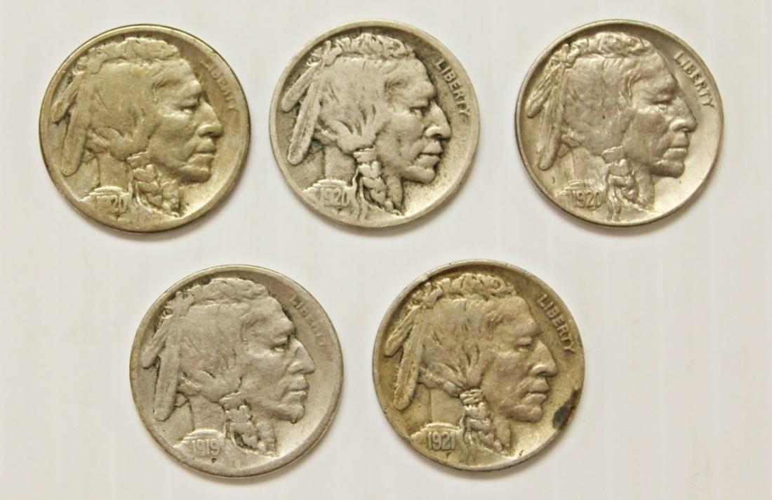 FIVE BUFFALO NICKELS: (1 of 2)