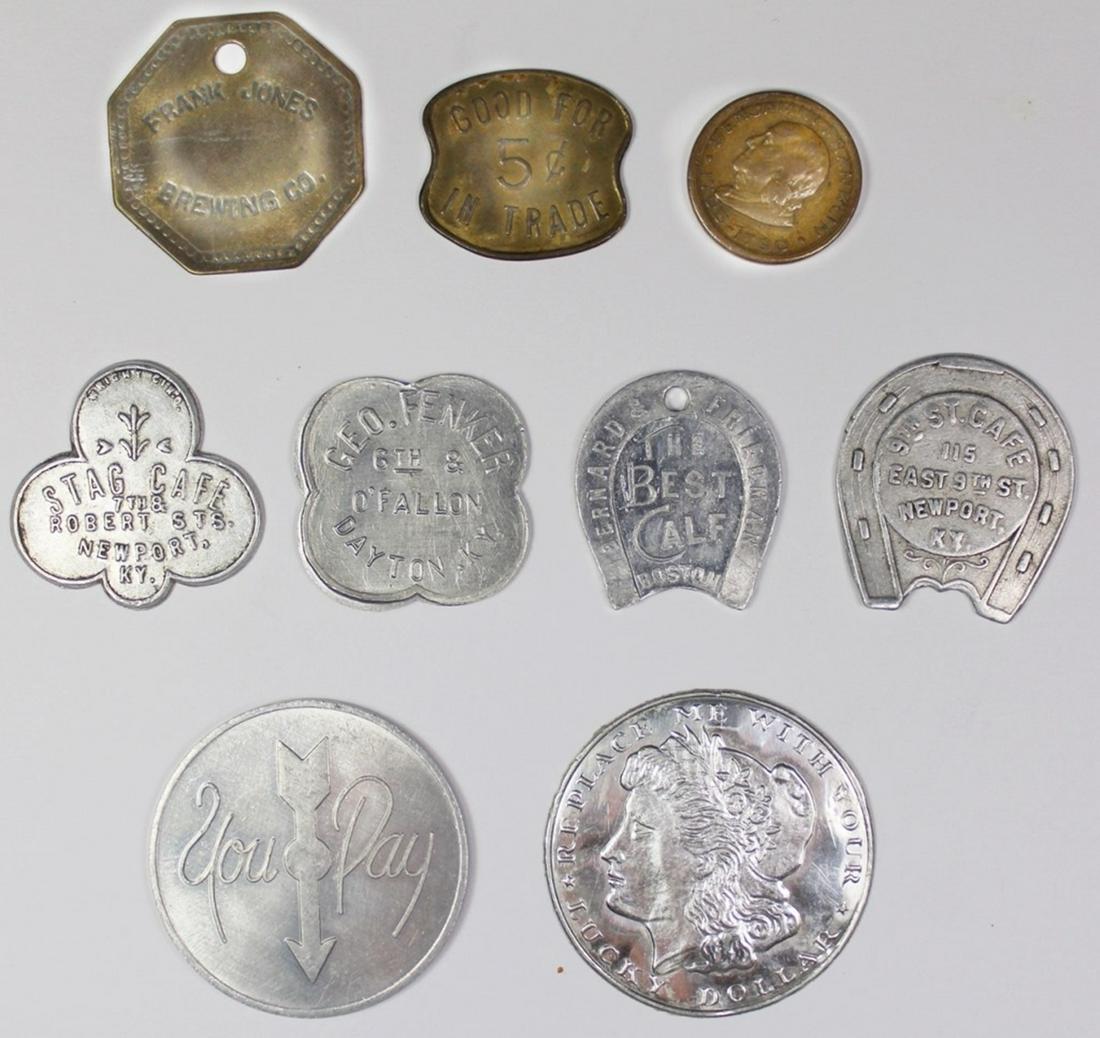 UNUSUAL LOT OF 9 VARIOUS TOKENS 1880'S (1 of 2)
