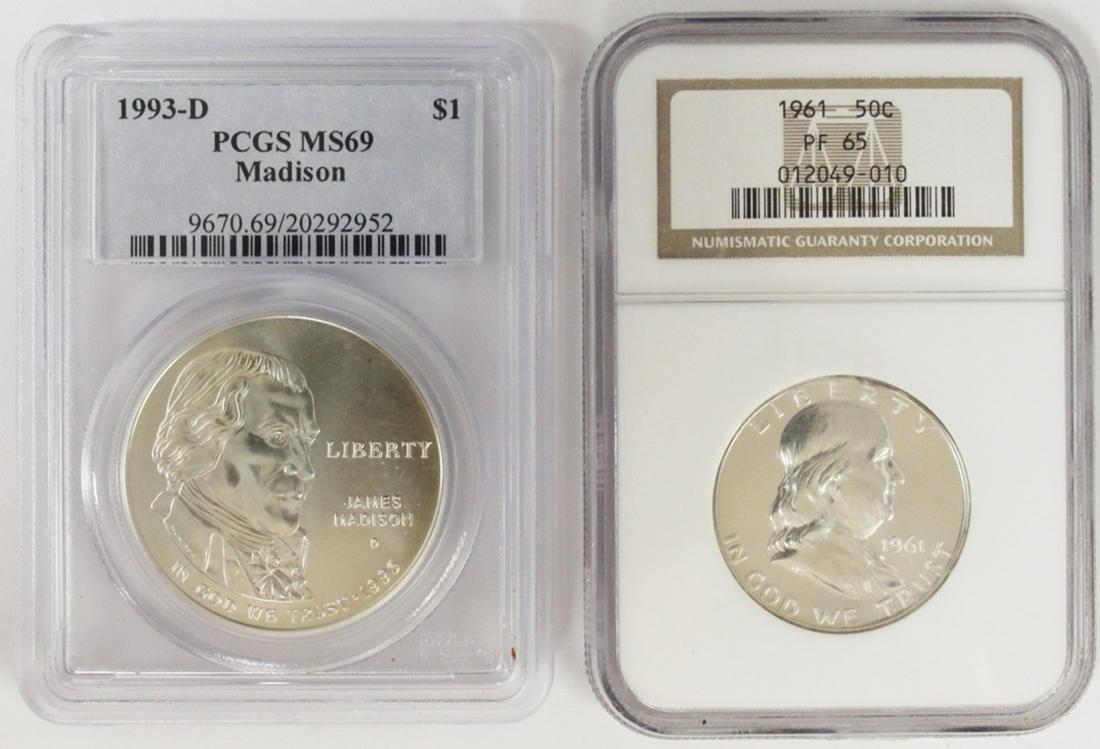 1961 FRANKLIN HALF & 1993-D MADISON SILVER DOLLAR (1 of 2)