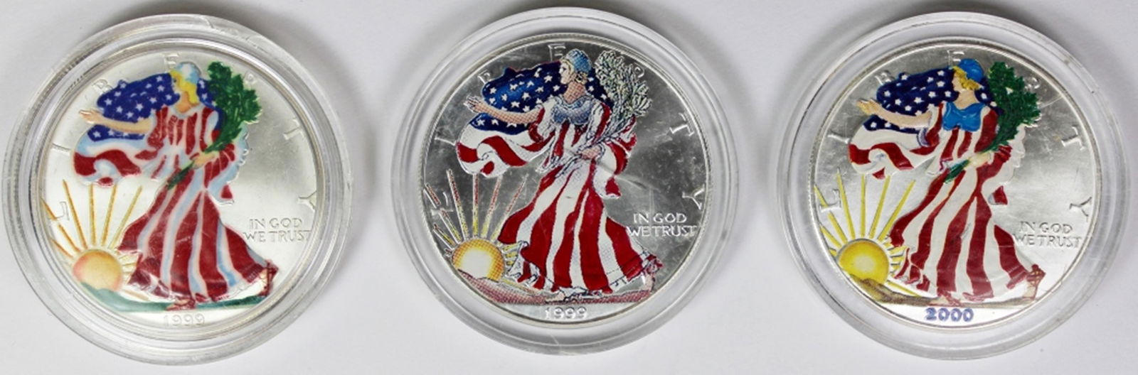 3 COLORIZED AMERICAN SILVER EAGLES (1 of 2)