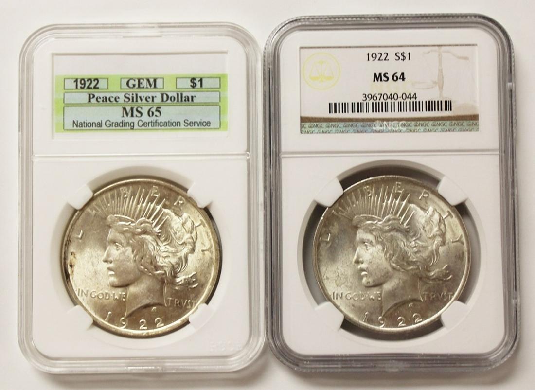 TWO 1922 PEACE DOLLARS (1 of 2)