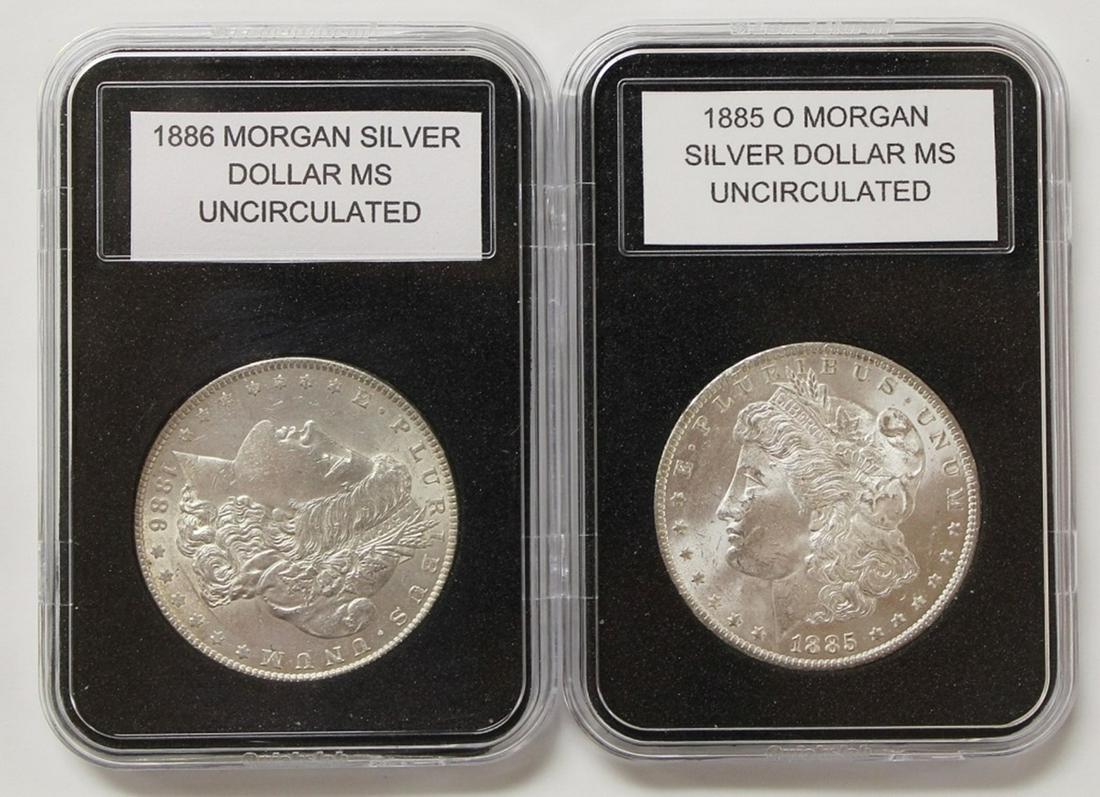 1885-O AND 1886 MORGAN SILVER DOLLARS (1 of 2)