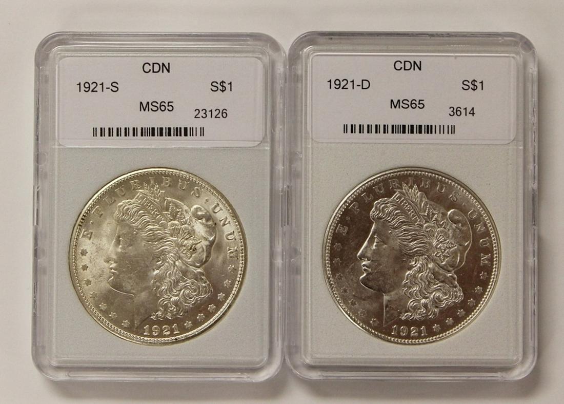 1921-S AND 1921-D MORGAN SILVER DOLLARS (1 of 2)
