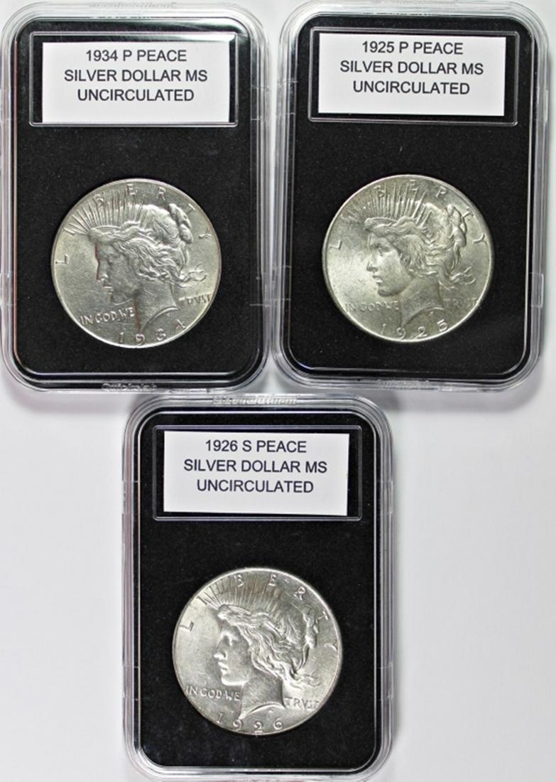 (3) BU PEACE SILVER DOLLARS (1 of 2)