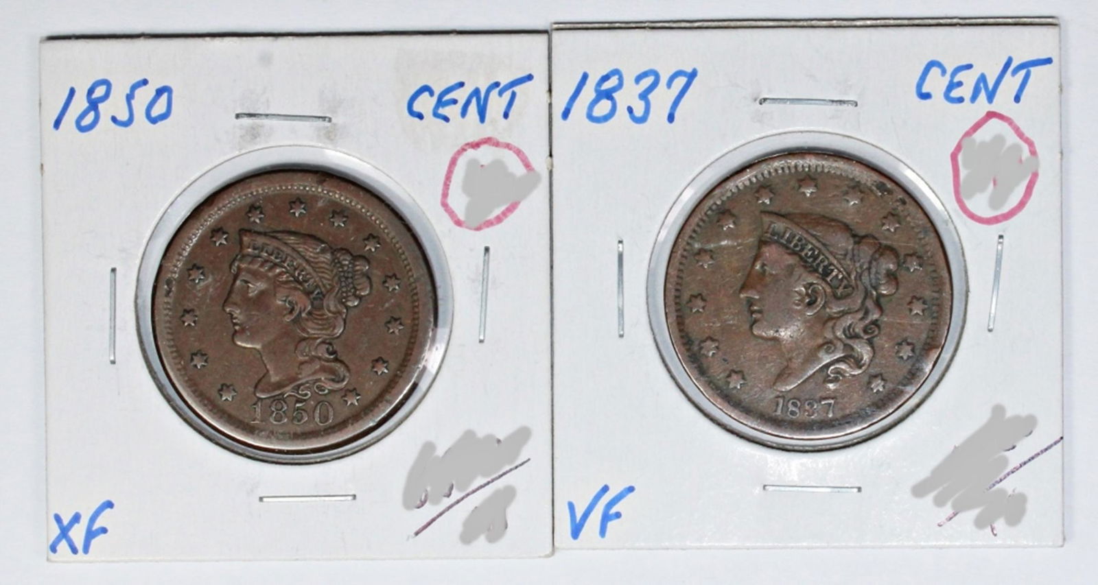 1837 AND 1850 U.S. LARGE CENTS (1 of 2)