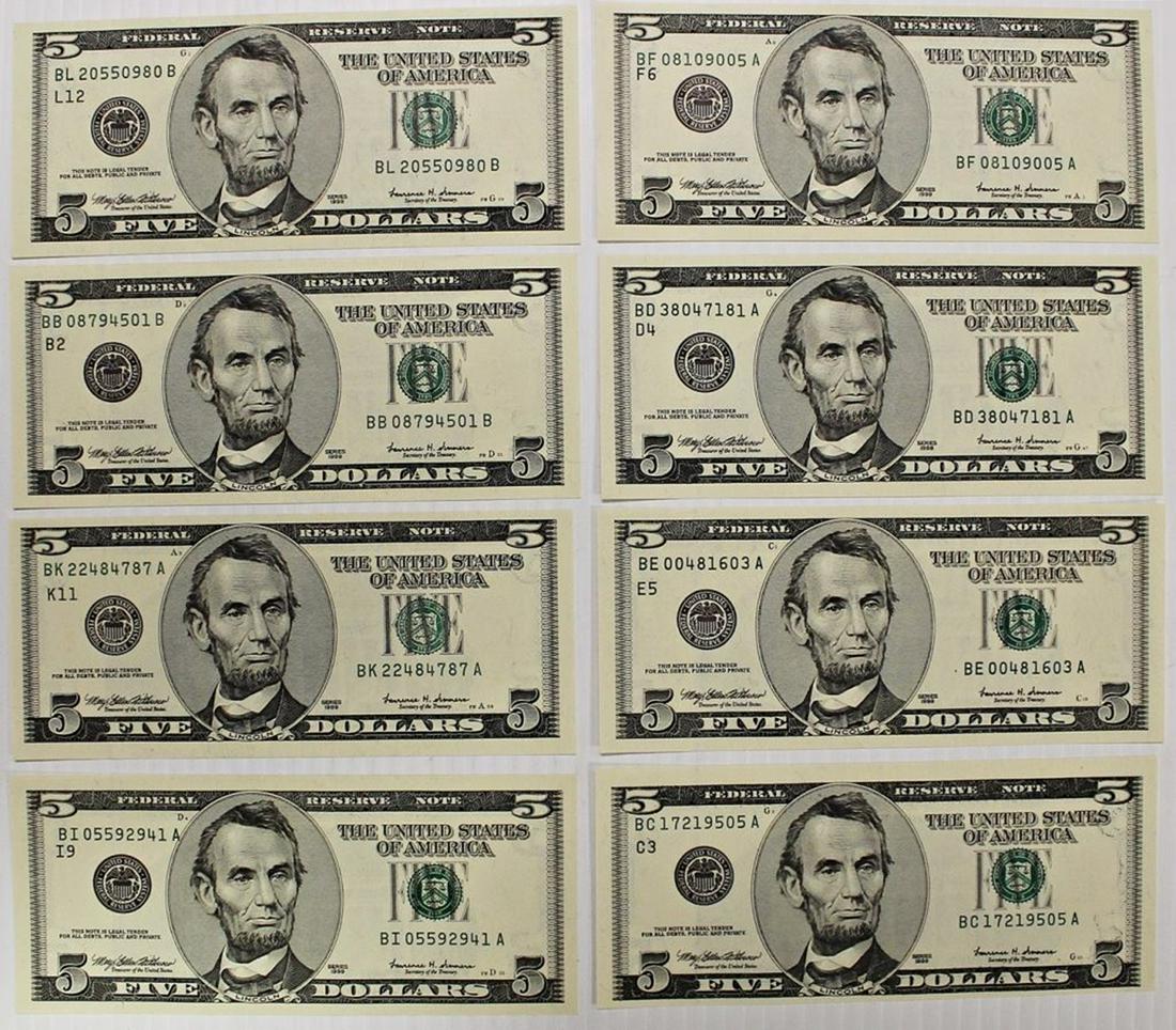 EIGHT DIFFERENT 1999 FEDERAL RESERVE NOTES: (1 of 2)