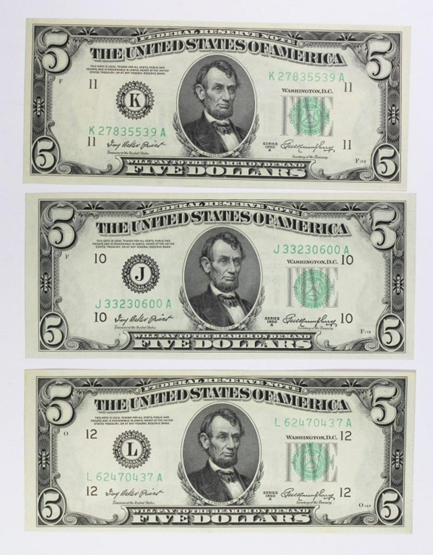 (3) 1950-A $5.00 FEDERAL RESERVE NOTES (1 of 2)