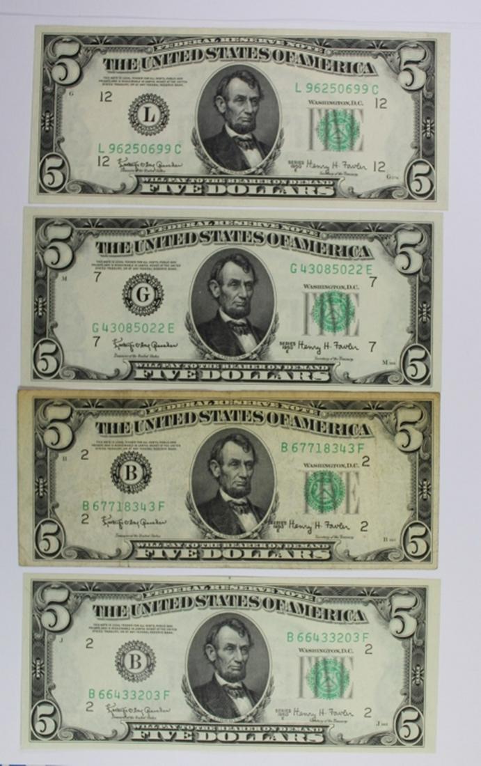 (4) 1950-E $5.00 FEDERAL RESERVE NOTES (1 of 2)