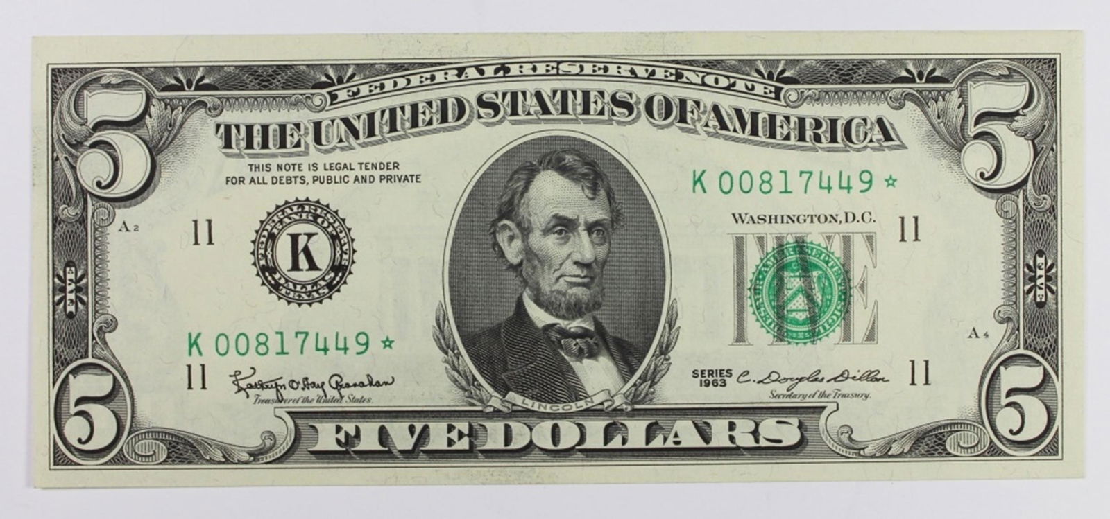 1963 $5.00 FEDERAL RESERVE NOTE (1 of 2)