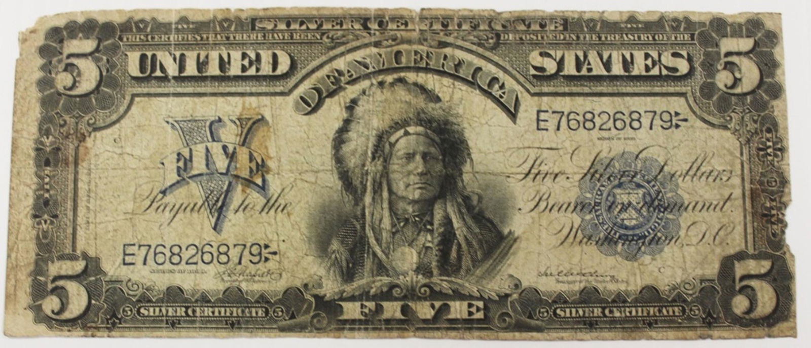 1899 $5.00 SILVER CERTIFICATE INDIAN CHIEF (1 of 2)