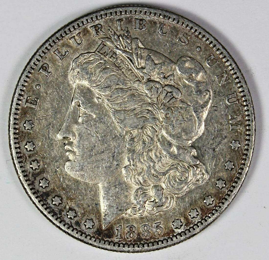 1885-S MORGAN SILVER DOLLAR: XF-AU. ORIGINAL. NICE. ESTIMATE: $85-$115