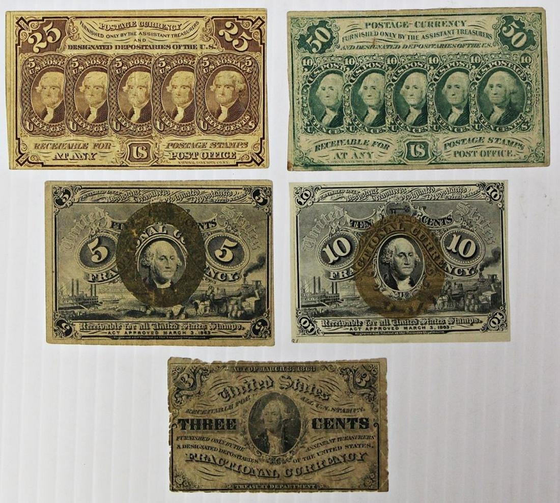FIVE PCS. FRACTIONAL CURRENCY: (1 of 2)