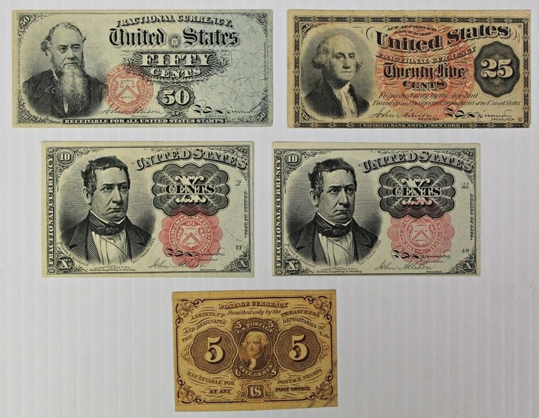 FIVE PCS. FRACTIONAL CURRENCY: (1 of 2)