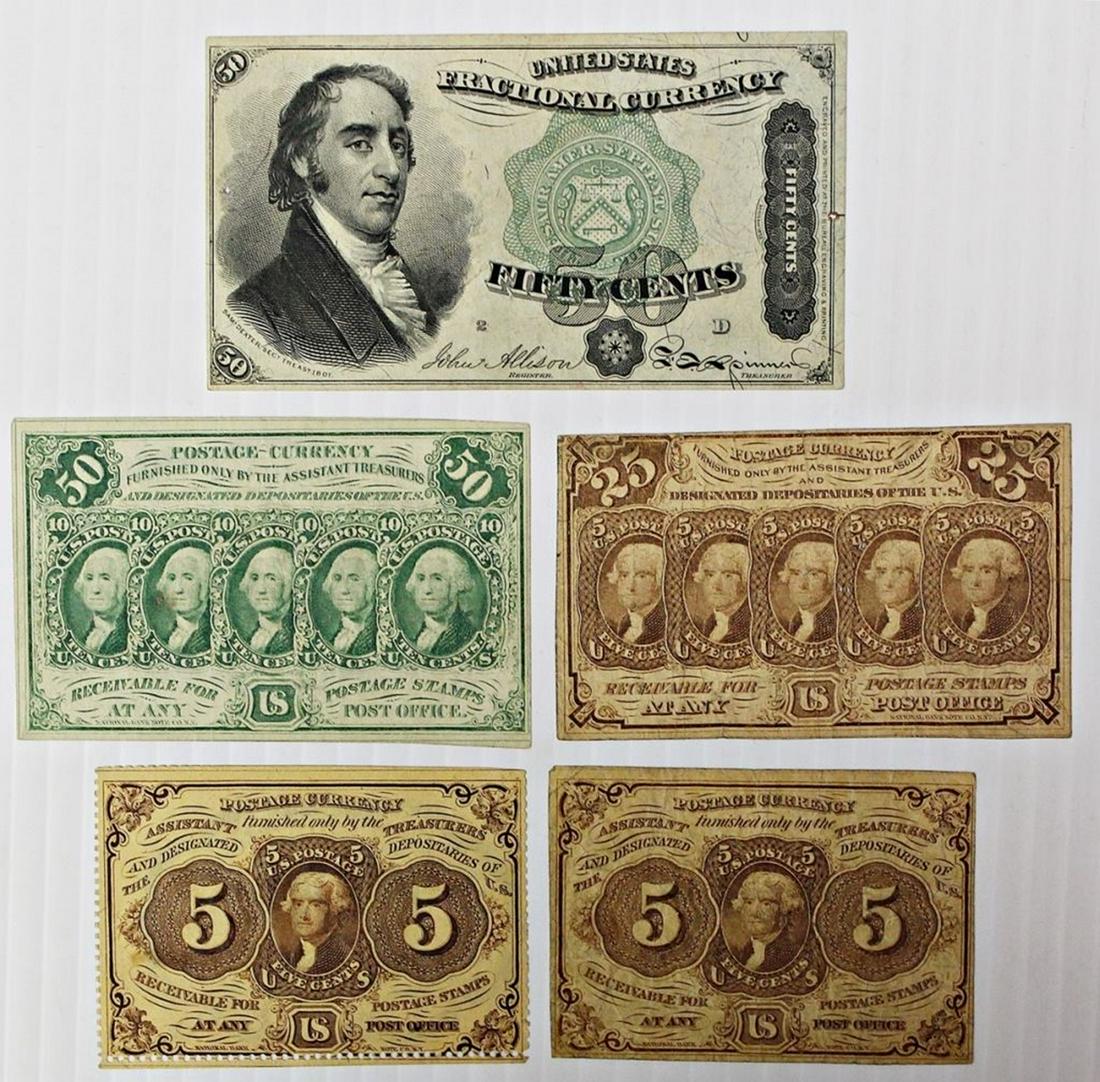 FIVE PCS. FRACTIONAL CURRENCY: (1 of 2)